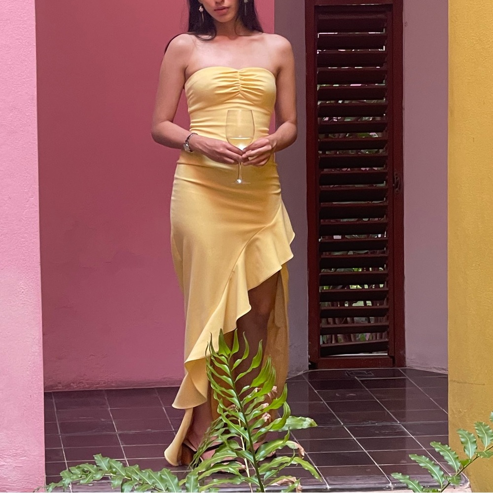 Likely Gold Strapless Bodycon Dress Wedding